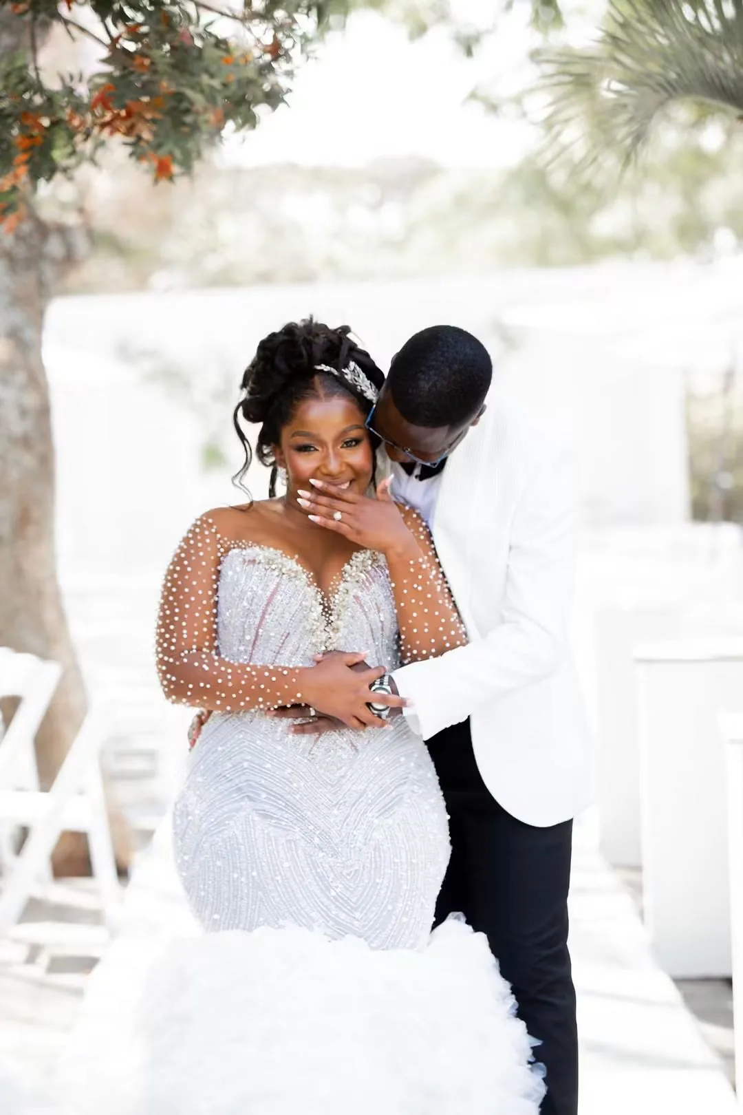 Nyasha and Simba in the garden after their wedding ceremony in Harare — founder's pre-Caronai experience, planned and coordinated by Tanaka